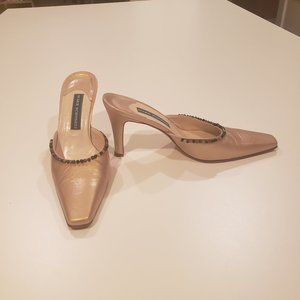 Gold Mules with beaded trim